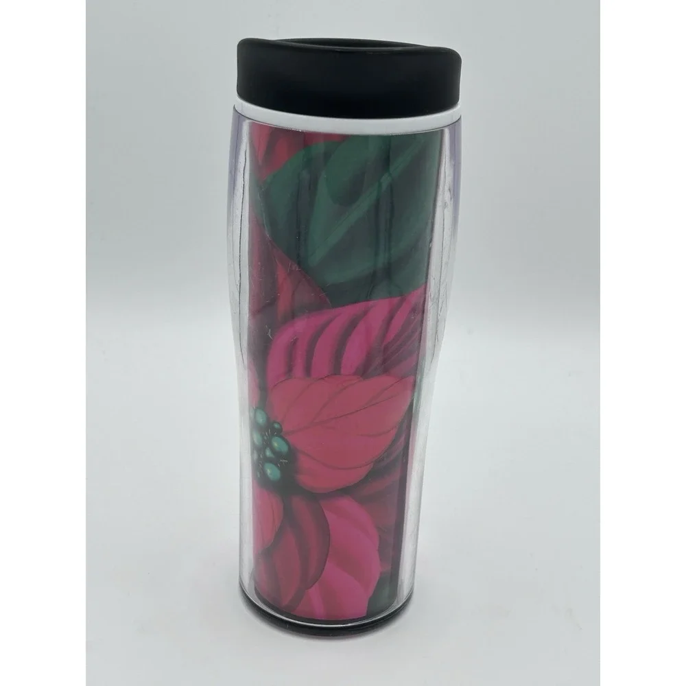 Starbucks 2020 Holiday Poinsettia Travel Tumbler 16 oz Red Floral Coffee Cup‎